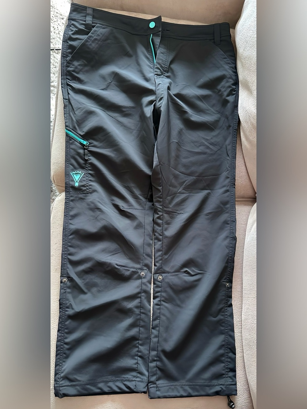 Black Women's Softshell Outdoor Pants with Teal Trim
